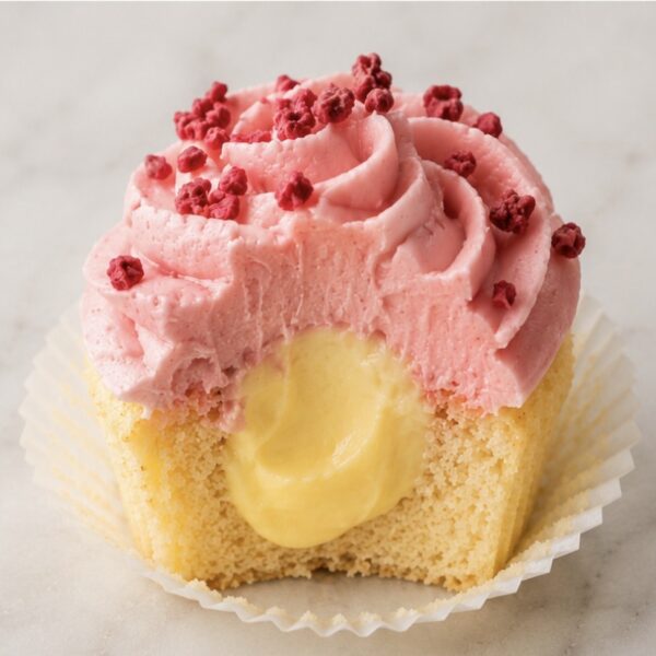 4-pk Bringebær & Vanilje cupcakes -DISSE  KAN IKKE SENDES I POSTEN!
